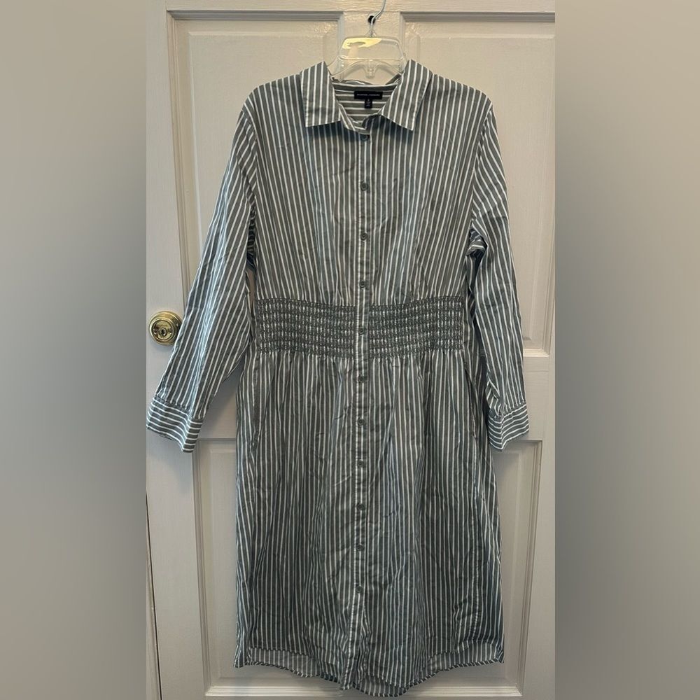 Universal Standard Hamptons Smocked Shirtdress Green Stripes Small 14/16 - Picture 3 of 8